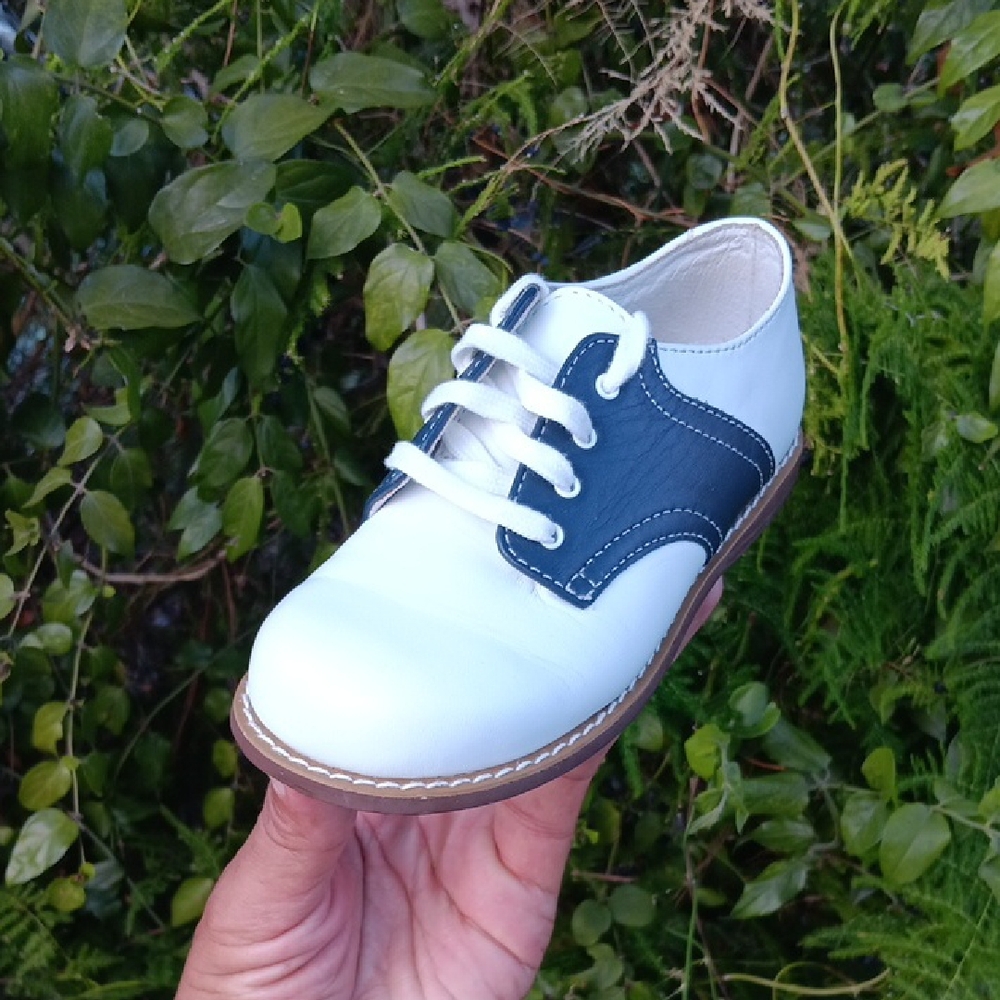 WILLITS White and Blue Dress Shoes with Classic Saddle Design